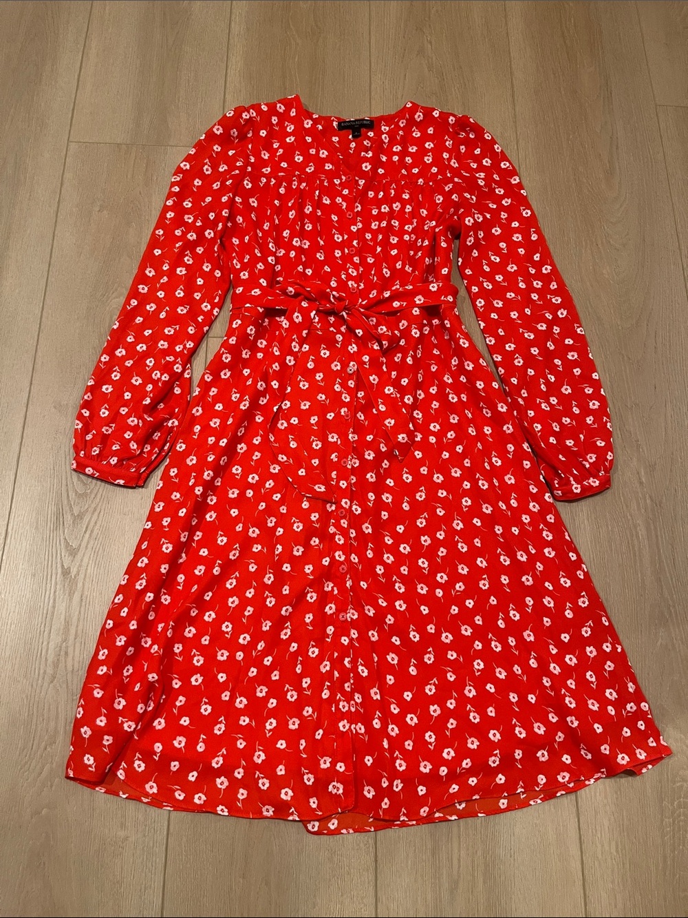 Banana Republic Vibrant Red Floral Long Sleeve Dress